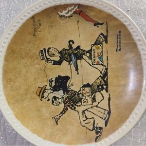 Norman Rockwell Ceramic Plate with Brown and Black Illustration (set of three)